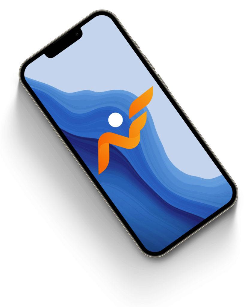 newform fitness iphone with a wavy background and logo icon.