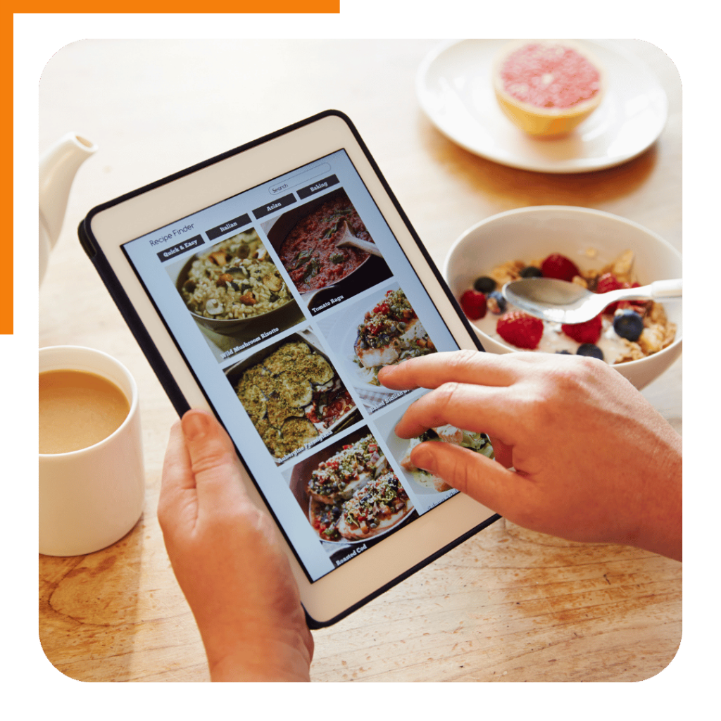 Looking at meal plan recipes on an ipad.